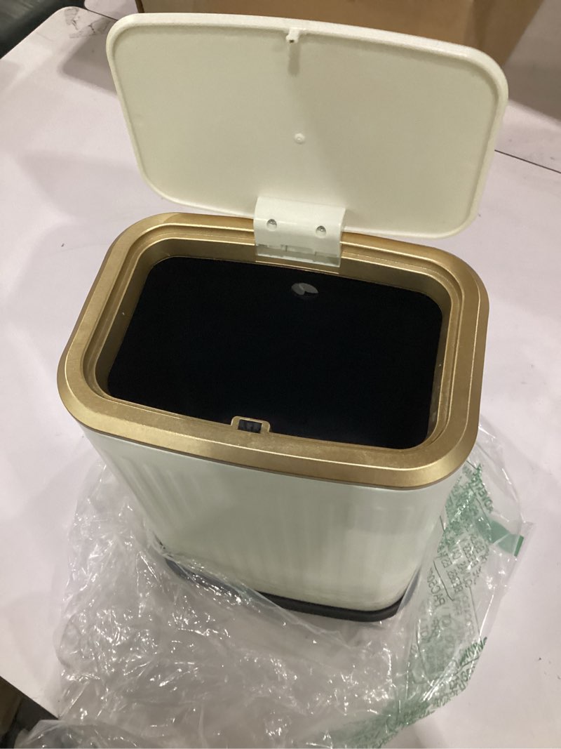 Condition photo showing Good Condition for tipgo bathroom trash can with lid, 2.1 gallon / 8 liter small garbage can, press top bin, stainless steel wastebasket with pop-up lid for bedroom, living room, office (cream)