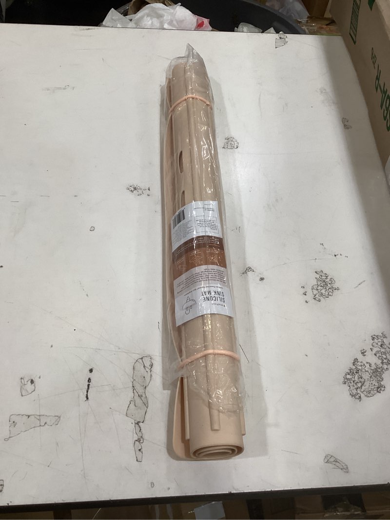 Condition photo showing Good Condition for maplefield bathroom sink cover for counter space, heat resistant silicone sink mat for your beauty routine, small bathroom space saver sink cover for makeup (beige large, 22 x 2 x 2 inches)