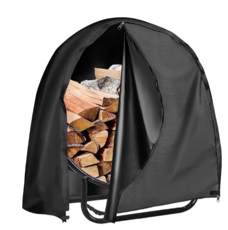 IC ICLOVER 48 Inch Firewood Log Hoop Cover Only, 600D Heavy Duty Outdoor Log Round Rack Cover, Waterproof Wood Ring Trap Pile Holder Storage Cover with Double-through Zipper & Wind Proof Buckles