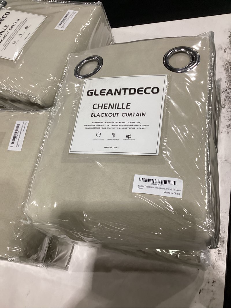 Condition photo showing New/Like New for beige blackout chenille curtains 52x84 inch - thermal insulated room darkening drapes with grommet, ultra soft wrinkle resistant noise reducing window treatments for bedroom living room, 2 panels set cream white 52"w x 84"l (pack of 2)