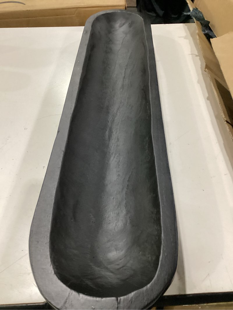 Condition photo showing Good Condition for wooden dough bowls decorative?rustic bread long bowls decor wood tray, hand carved for table centerpiece decor, home decor (30 * 6 * 2 inch black) 30*6*2 inch black