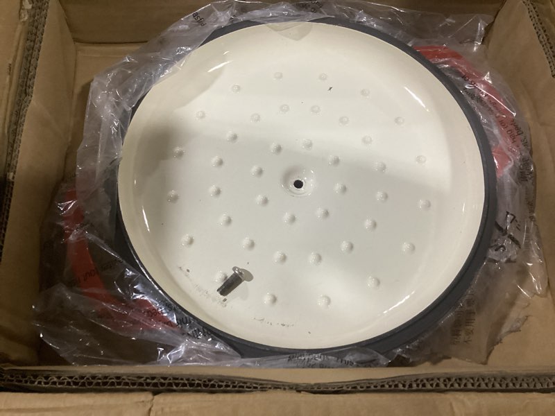 Condition photo showing Good Condition for Amazon Basics Cast Iron Dutch Oven Pot with Lid, Enameled, Round, Dual Handles, Heavy-Duty, Medium, 6-Quart, Red Red 6-Quart