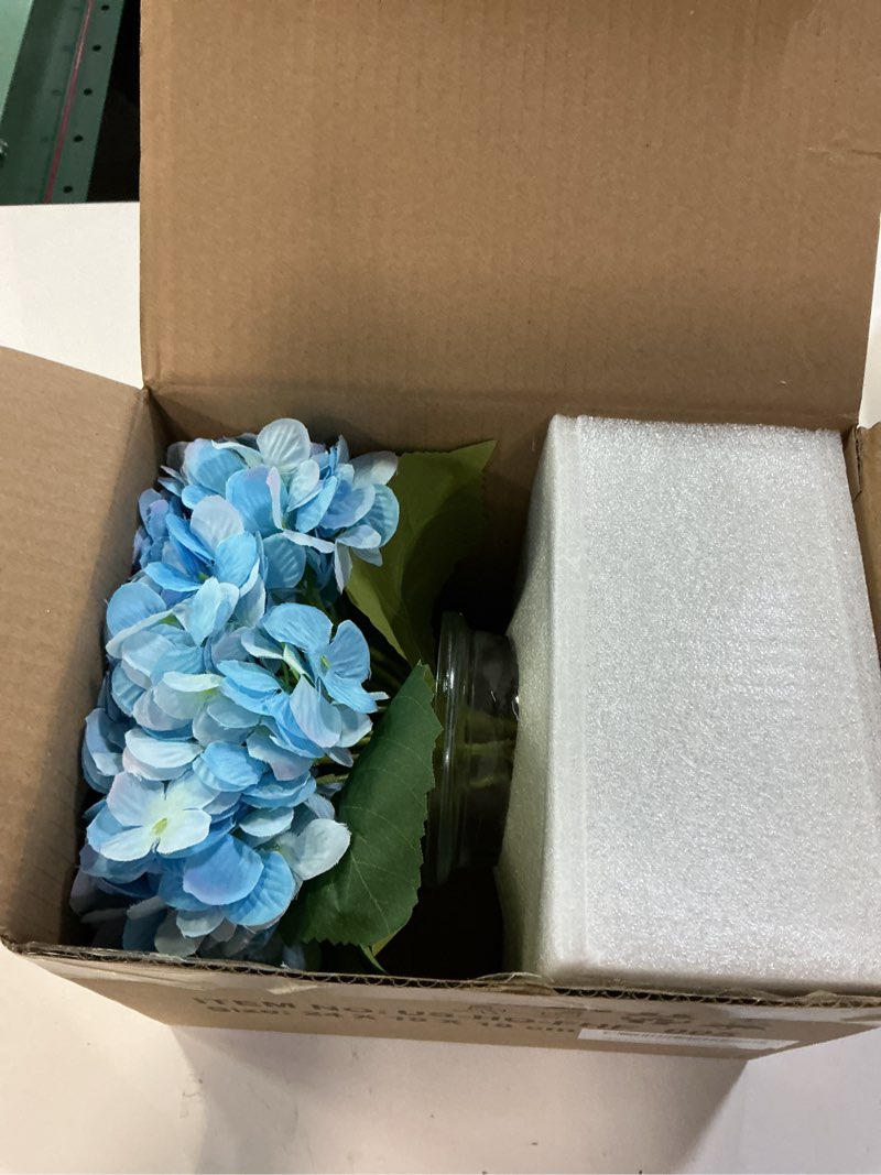 Condition photo showing New/Like New for hollyone hydrangea artificial flowers with vase blue silk fake flowers arrangements in glass vase with faux water faux floral bulk bouquet for home decor bathroom table centerpiece shelf decorations hydrangea, blue