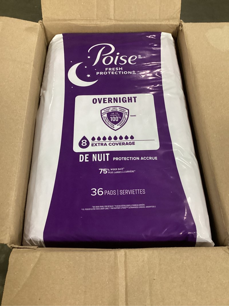Condition photo showing Good Condition for poise overnight incontinence & postpartum pads for bladder leaks, 8 drop extra coverage, 72 count (2 packs of 36), packaging may vary long 72