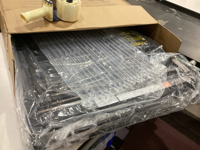 Condition photo showing Good Condition for 150" extra wide baby gate, play yard child safety gate, dog gates with auto-close door, double locking system for the house doorways, fireplace, kitchen, 6-panels, 30" tall black 150"w-6panel