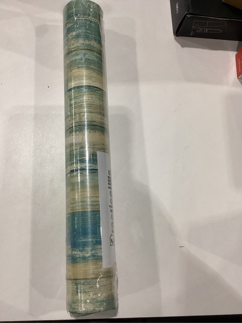 Condition photo showing New/Like New for practicalws peel and stick wallpaper 17.71" x 590.5" wood wallpaper wood contact paper vintage removable self-adhesive wall paper for bedroom walls decor faux wooden grain look vinyl film roll 17.7" x 590.5" blue