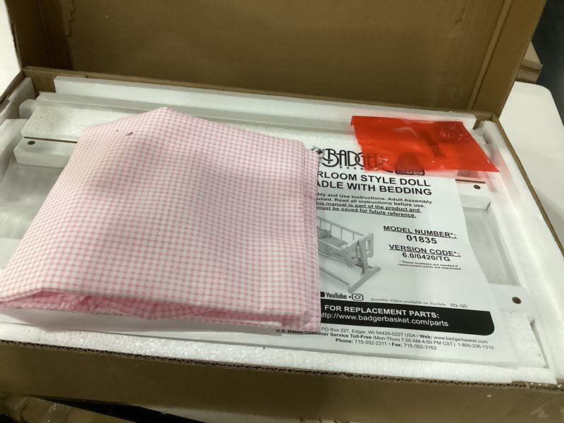 Condition photo showing New/Like New for Badger Basket Heirloom Doll Bed with Blanket | Fits 18-20 Inch Dolls | Classic Design for Imaginative Play