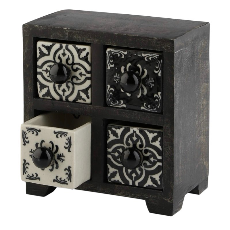 Curios 4 Drawer Black Wood Apothecary Chest | Desertcart