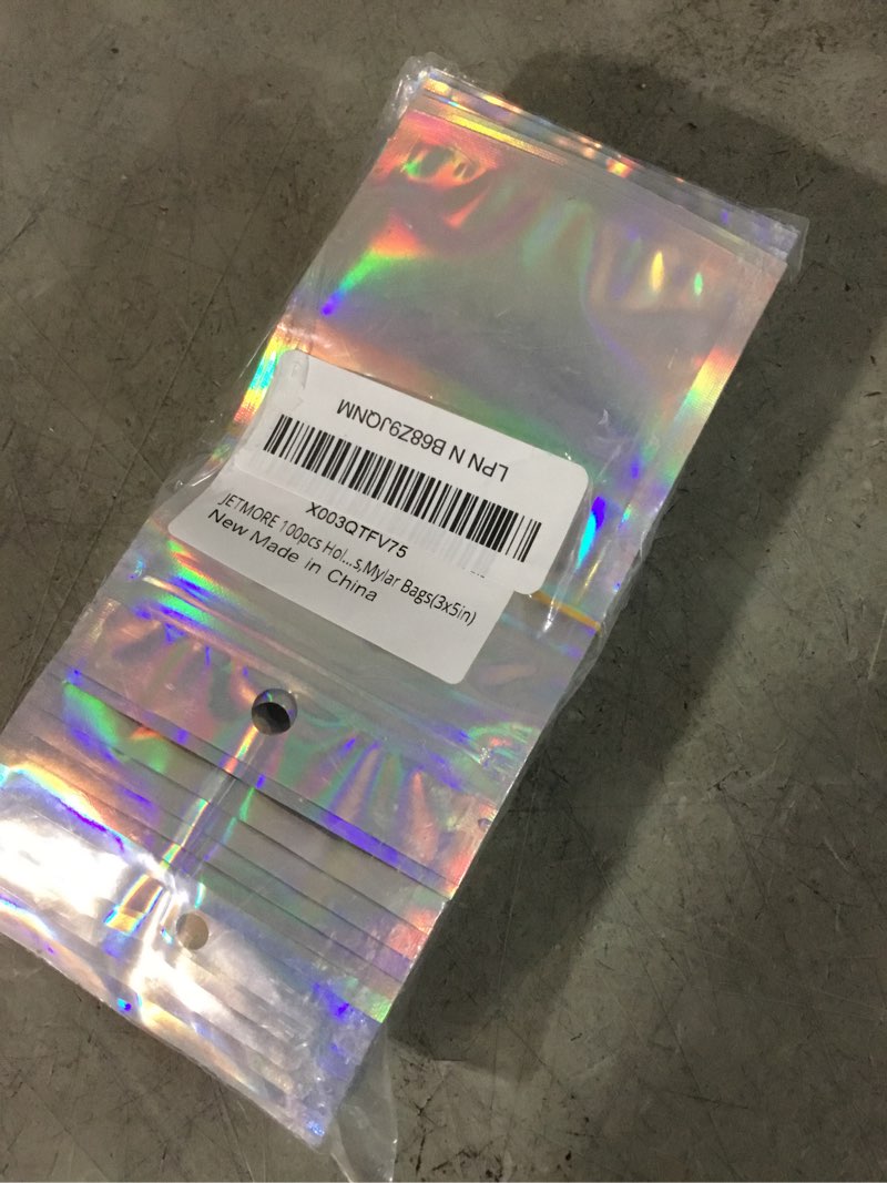 Condition photo showing New/Like New for 80 pcs holographic mylar bags, smell proof & resealable bag for small business, foil freshie bags for treat,jewelry, candy, keychain, package, christmas gift bags, goodie baggies (3x5in) 3*5inch holographic