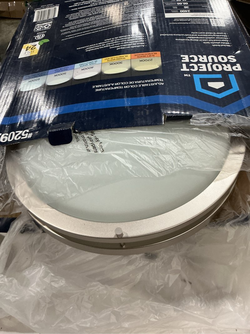 Condition photo showing As Is for project source 1-light satin nickel led flush mount light