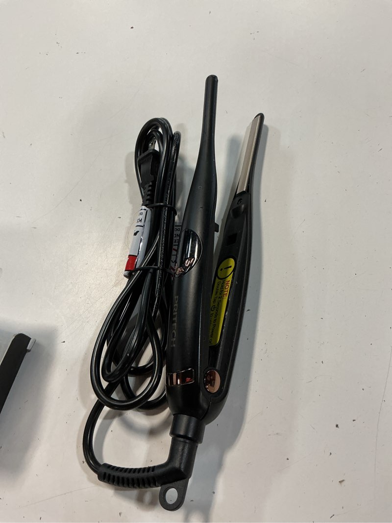 Condition photo showing As Is for small flat irons for short hair, 3/10" thin flat iron for short hair, pixie cut and bangs, negative ions small hair straightener for edges with 10th adjustable temp. auto shut off