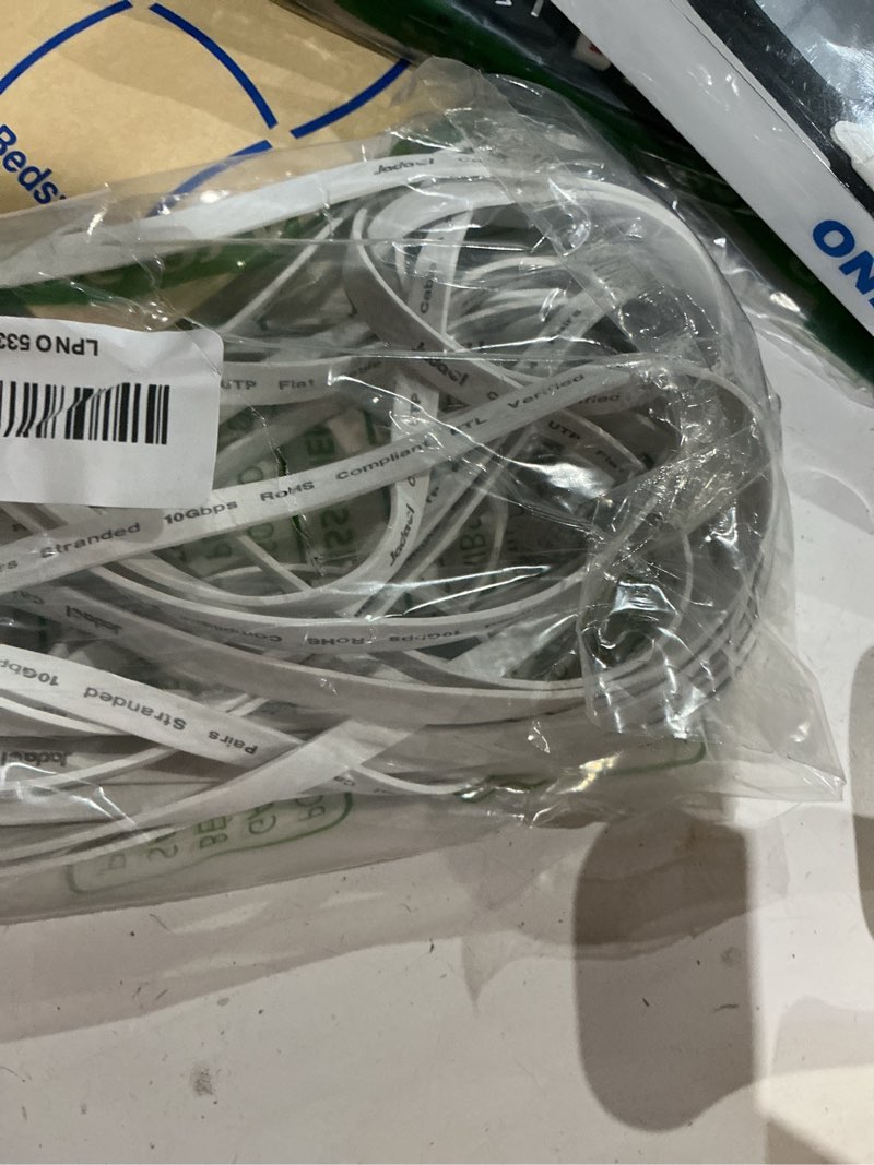 Condition photo showing As Is for jadaol cat 6 ethernet cable 25 ft, 10gbps support cat8 cat7 network, flat rj45 lan patch cable, high-speed wired internet cable for router, modem, switch, gaming consoles, pc, streaming devices, white 25ft flat white