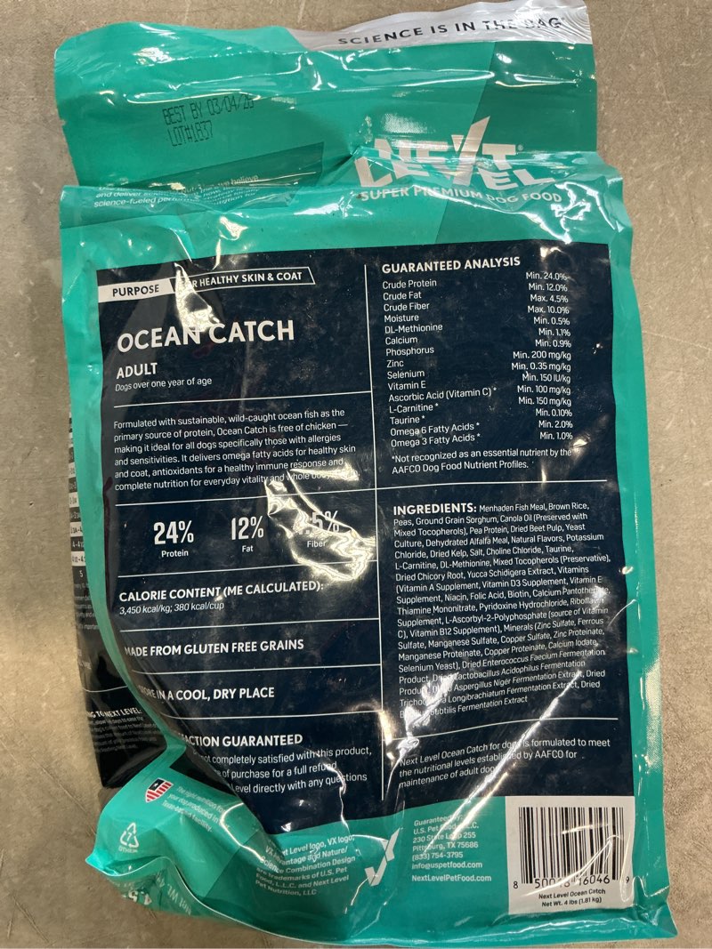 Condition photo showing New/Like New for (Best by 03/04/2026) Next Level 111OC04 Ocean Fish Dog Food - 4 lbs - Case of 8