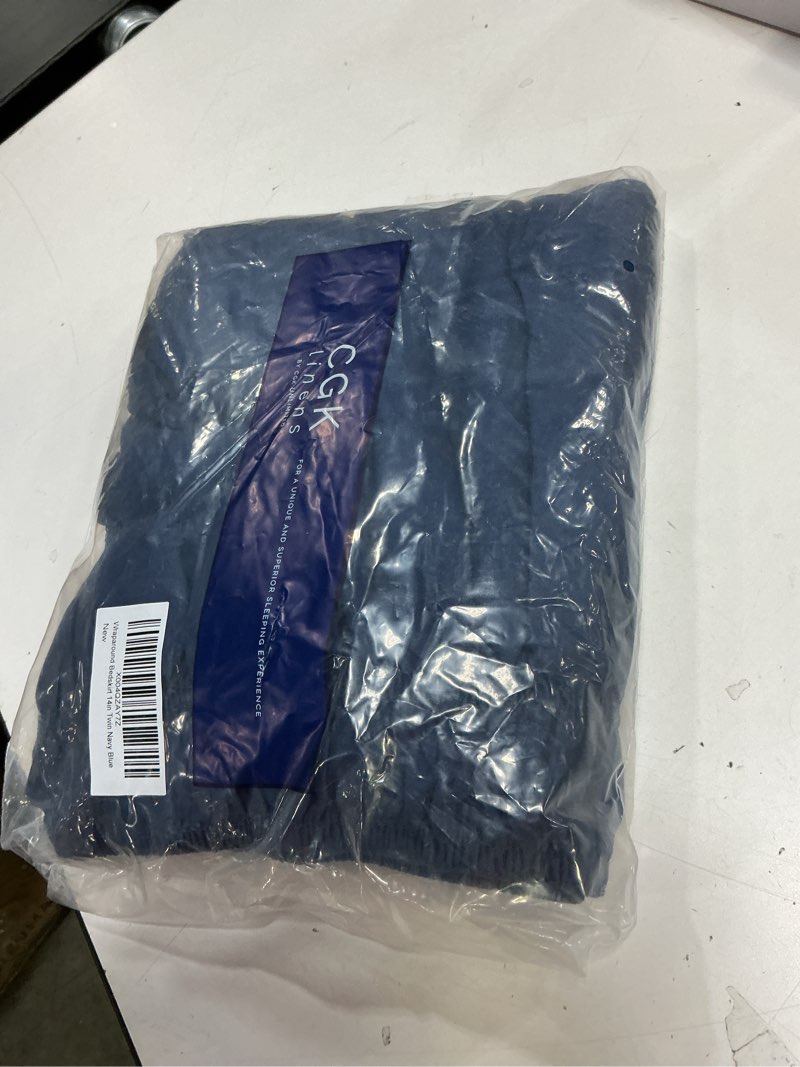 Condition photo showing New/Like New for Wrap Around Dust Ruffle Bed Skirt - Navy Blue - for Twin Size Beds w/ 14 Inch Drop - Easy Fit Elasti