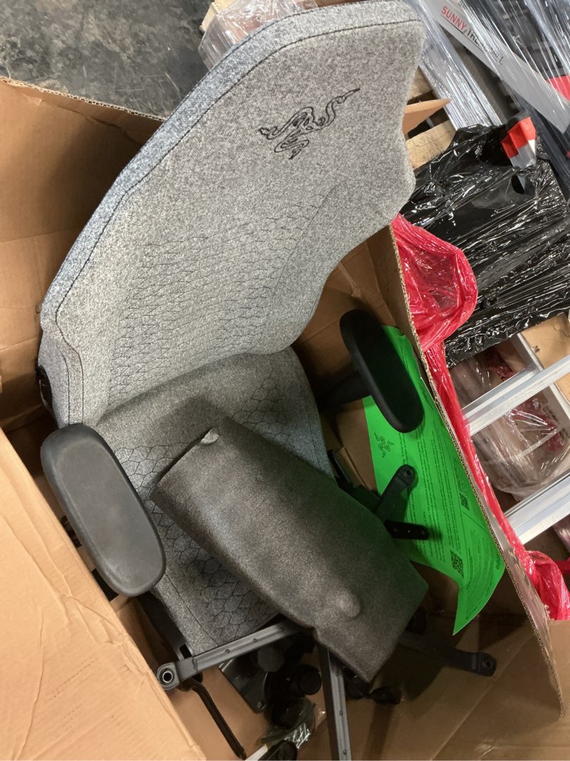 Condition photo showing As Is for Razer Iskur V2 X Ergonomic Gaming Chair: Built-in Lumbar Support - Widened Seat - High Density Foam Cushions - Adjustable 152 Degree Recline - 2D Armrests - Plush Fabric Finish - Light Gray Edition Dark Grey