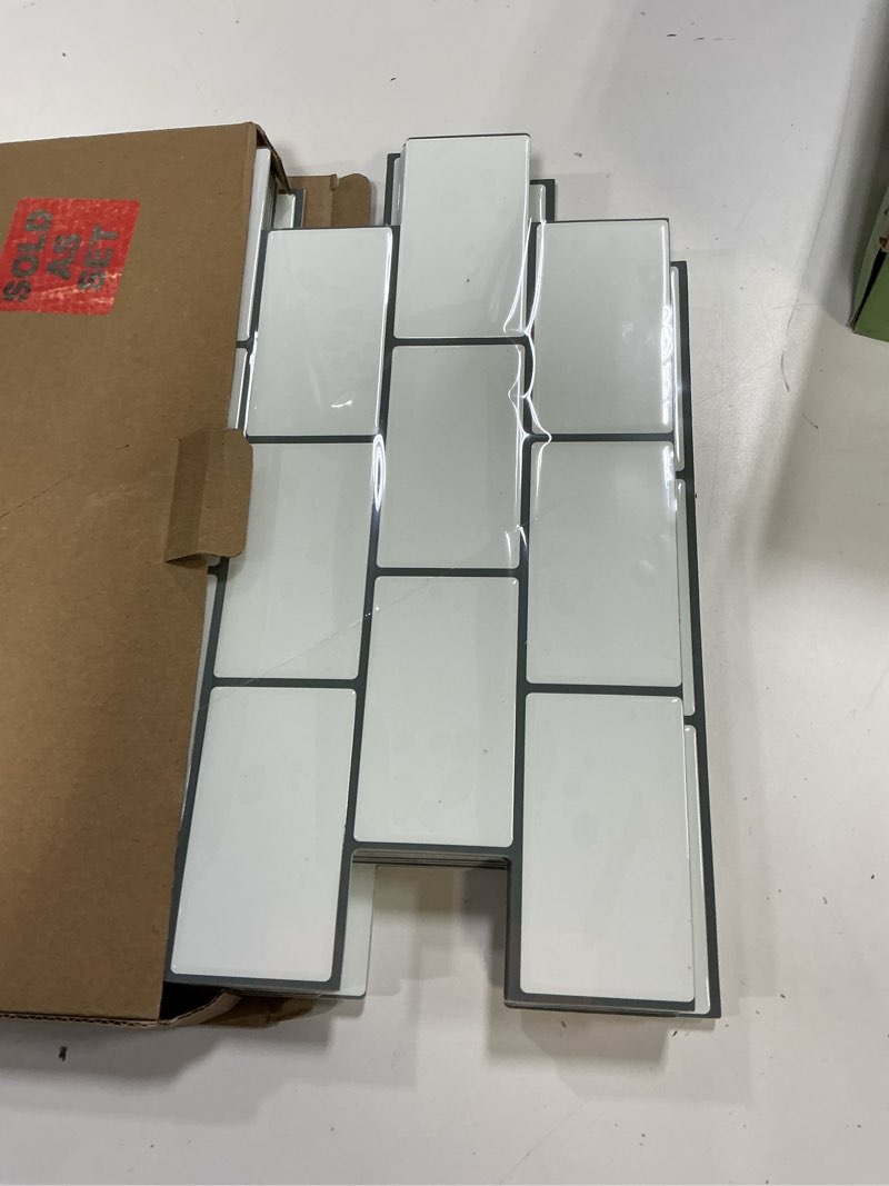 Condition photo showing Good Condition for 10 sheets thicker design peel and stick backsplash, peel and stick wall tiles, subway look tiles backsplash for kitchen and bathroom, 12"x12", white 12*12 white