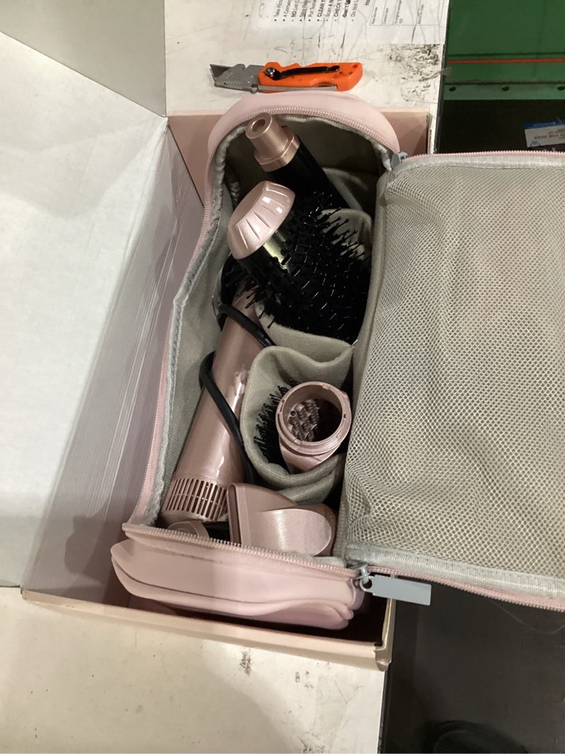 Condition photo showing Good Condition for mescomb professional air styling & drying system - powerful hair dryer brush - multi-styler with auto-wrap curlers, paddle brush, oval brush, styling concentrator, no heat damage, portable travel case