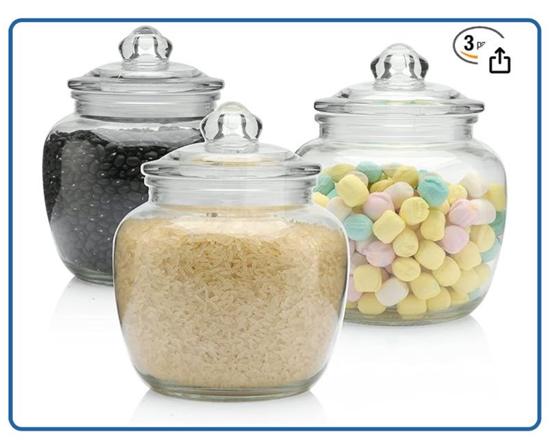 Glass Jars with Lids – 2pcs Canister Sets for Kitchen Counter – Multipurpose Glass Jars with Airtight Lid – Rubber Seal - Glass Storage Containers for Snacks, Food, Toiletries – 45oz Capacity 7 x 6-inch