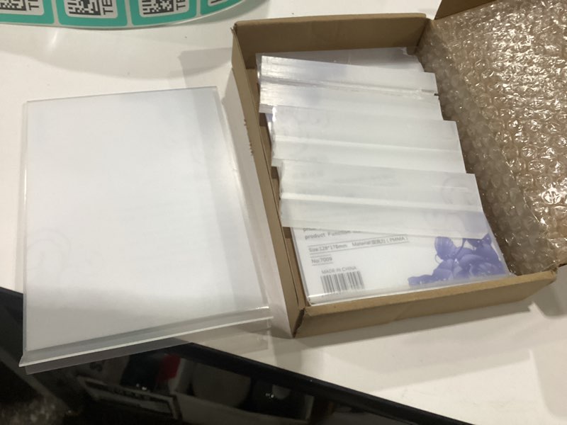 Condition photo showing Good Condition for svalor acrylic sign holder 5x7?3 pack vertical clear display stand?double-sided table top sign holder?acrylic paper display stand suitable for office, home, show fair, restaurants, stores, hotels 3pcs