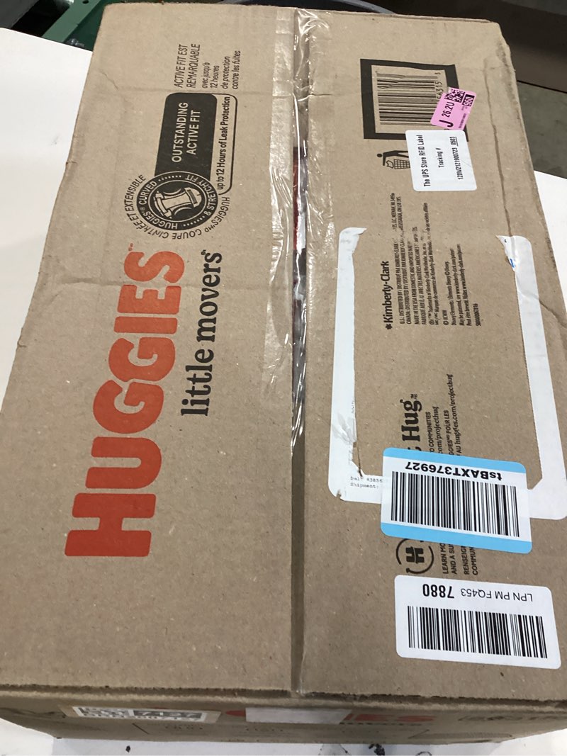 Condition photo showing Good Condition for huggies size 4 diapers, little movers baby diapers, size 4 (22-37 lbs), 150 count (6 packs of 25), packaging may vary size 4 150