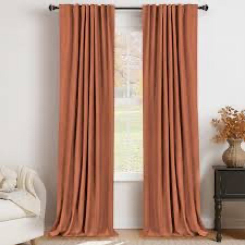100% Blackout Shield Linen Blackout Curtains for Bedroom 108 Inches Long, Back Tab/Rod Pocket Living
