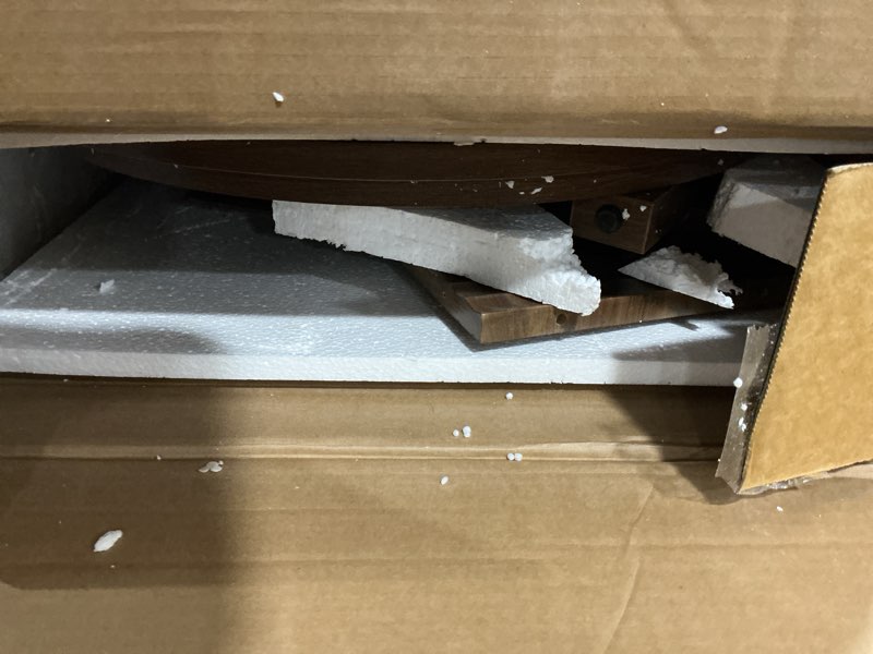 Condition photo showing As Is for LYNCOHOME Fluted Lift Top Coffee Table with Storage,Modern Oval Coffee Table for Living Room or Home Office?Walnut?