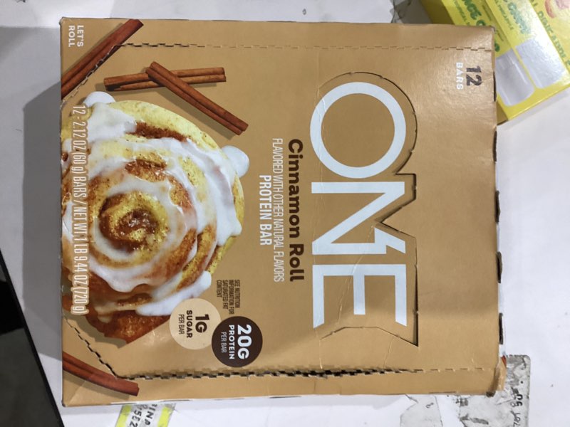one protein bars, cinnamon roll, gluten free with 20g protein and 1g sugar, pantry staples, 2.12 oz 