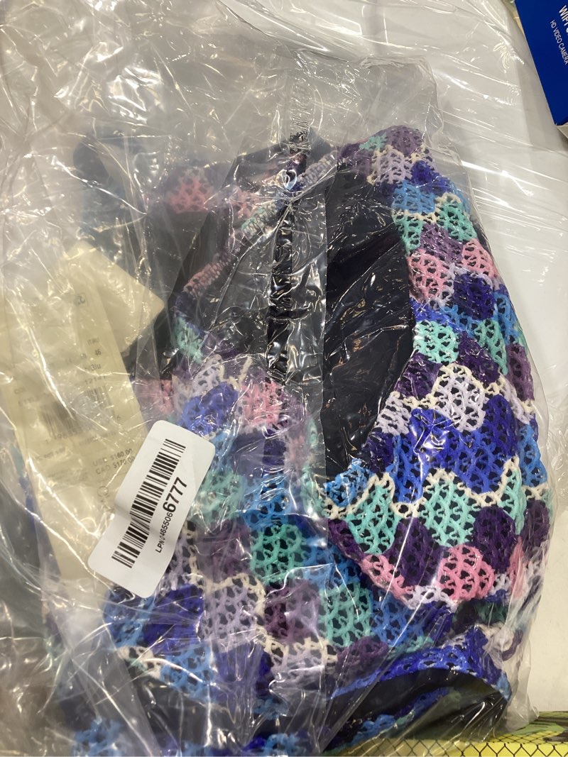 Condition photo showing Good Condition for profile by gottex scoop neck netted crochet one piece - adjustable straps, built-in soft cups, front & back lining 10 blue multi