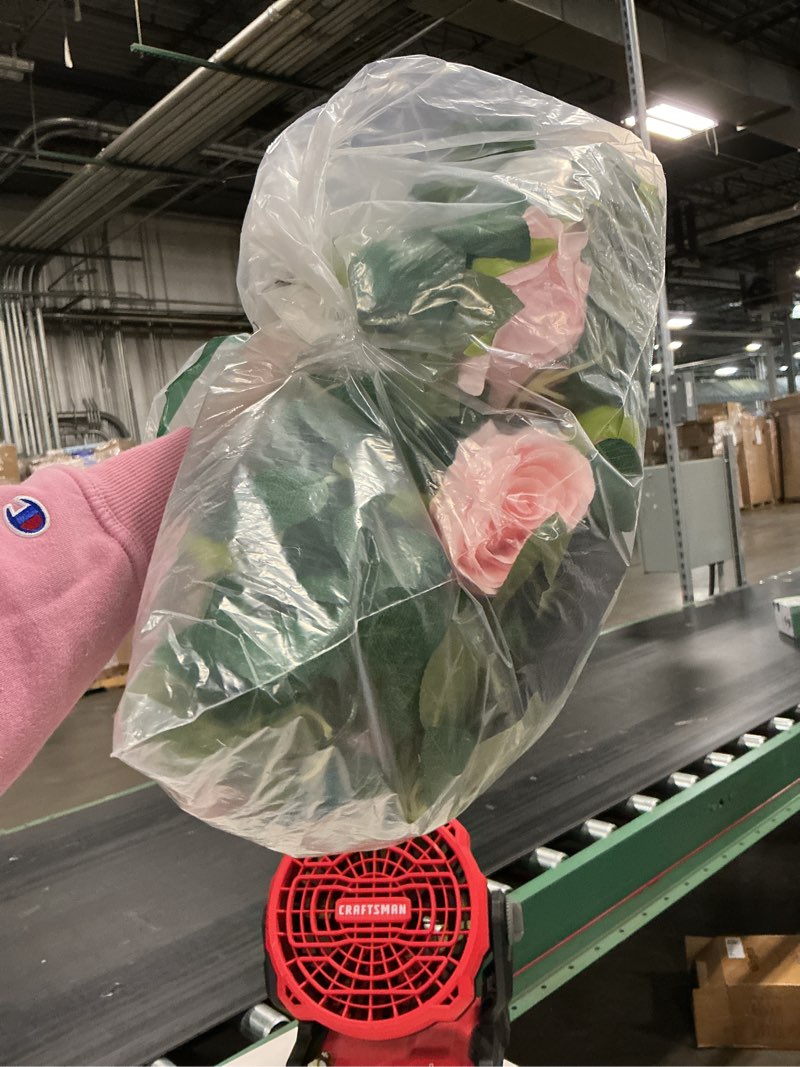 Condition photo showing New/Like New for 2 pack 11.2 ft artificial flower garland with pink roses, realistic fake greenery vines with 17 roses flowers for wedding table centerpieces arch party ceremony backdrop decor(pink)