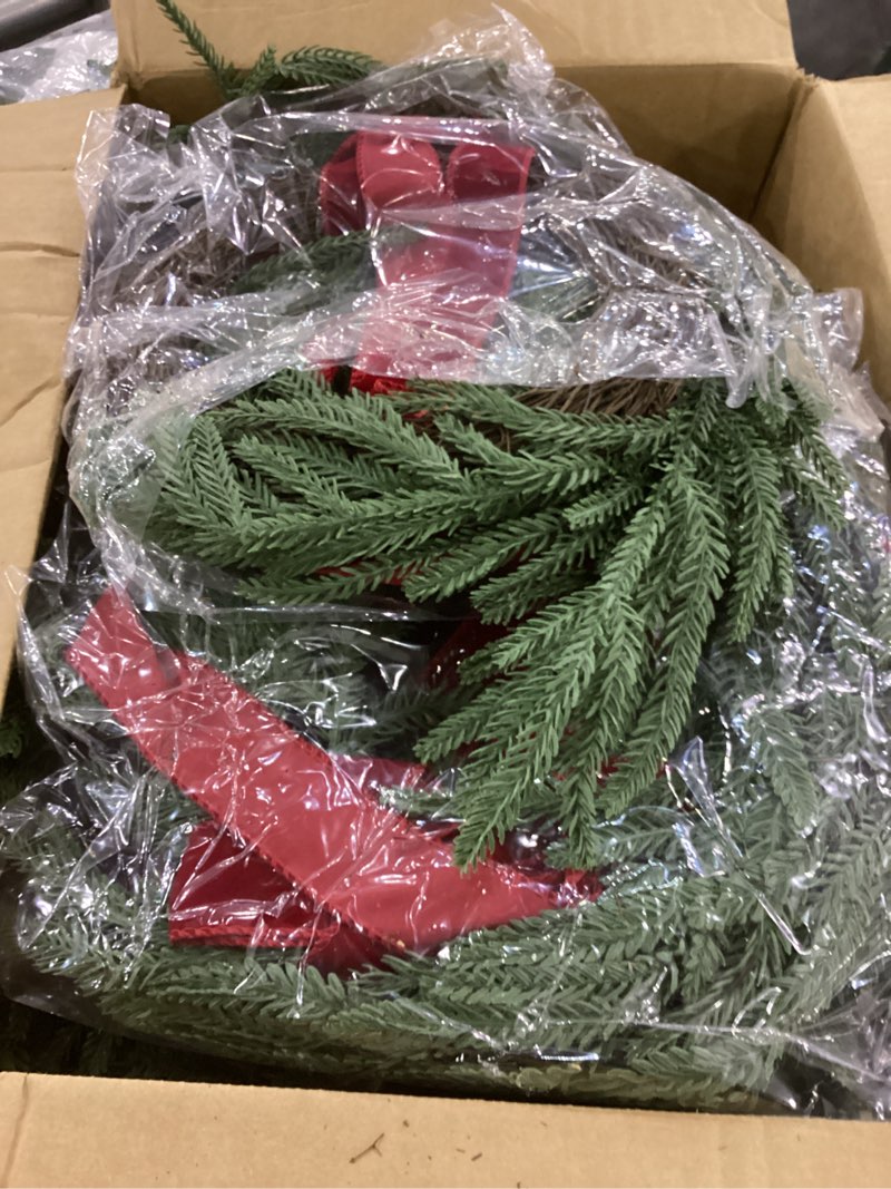 Condition photo showing Good Condition for Janinka 6 Pcs Christmas Wreath for Windows 11.8 Inch Christmas Window Decorations Cabinet Wreaths with Red Bow Greenery Artificial Hanging Garlands for Fireplaces Window Home (Norfolk) Norfolk 6