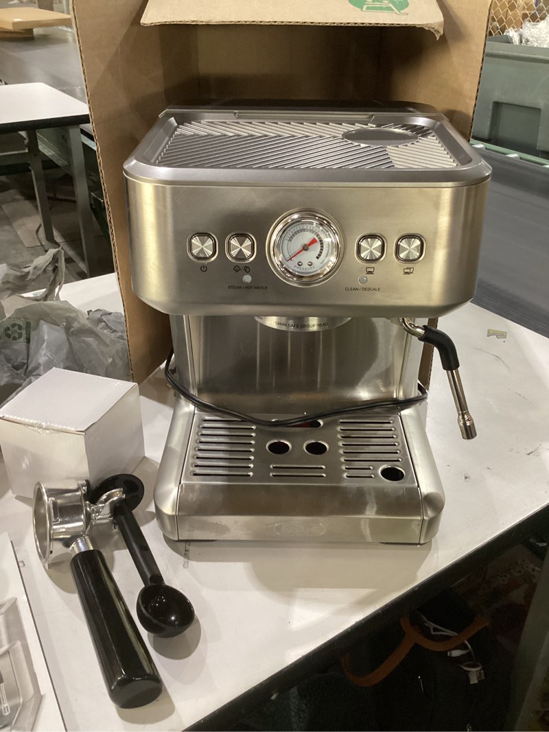 Condition photo showing As Is for NOT TESTED Gevi semi automatic espresso machine ezbru 1000c similar to stock picture does not have grinder