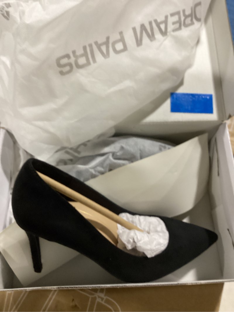 Condition photo showing Good Condition for dream pairs women's high heels pump closed pointed toe slip on stiletto dress shoes fashion wedding bridal work office comfortable pumps shoes 5 black-suede