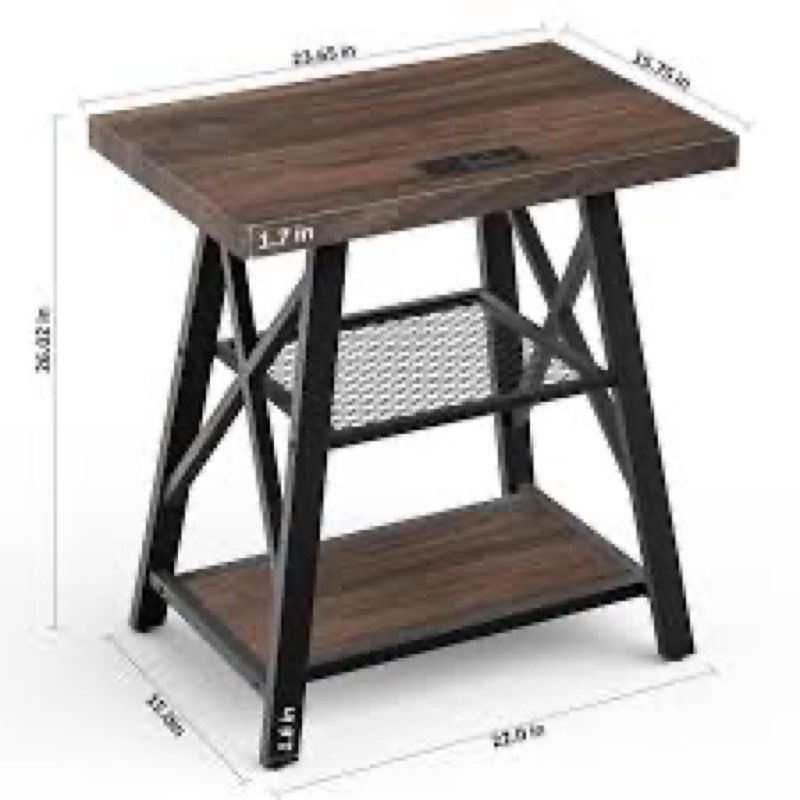 Stokesvale Tall End Table Nightstand with 2 USB Ports, 2 Power Outlets, and 2 Storage Shelves