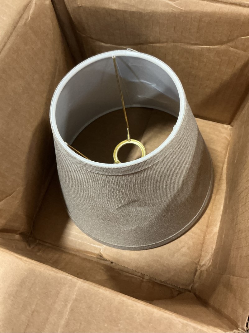 Condition photo showing Good Condition for Aspen Creative 56028, Empire Uno Lamp Shade in Medium Brown Burlap Textured Fabric, 5" Top x 9" Bottom x 7" Slant Height, Slip UNO 33mm