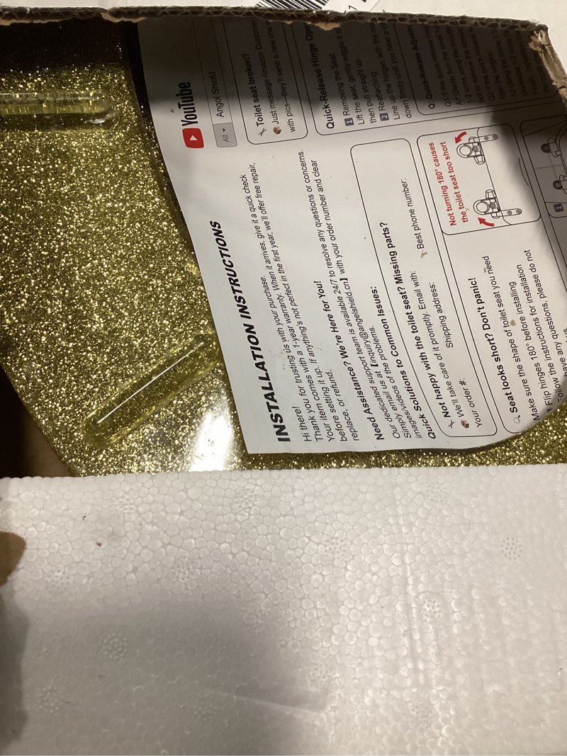 Condition photo showing Good Condition for Resin Toilet Seat Round with Easy Clean Adjustable Hinges, Soft Close Quick Release Heavy Duty Silver Glitter Cover Acrylic Toilet Seats (Round 17 Inch, Silver Foil, Upgraded hinge)