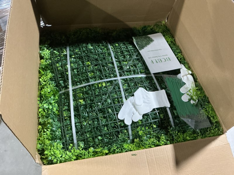 Condition photo showing Good Condition for artificial boxwood panels, grass wall panels 20"x20"(12pcs), privacy hedge fence screen with uv protection, fake greenery backdrop for indoor wedding and outdoor garden backyard 12pcs 20''x20''