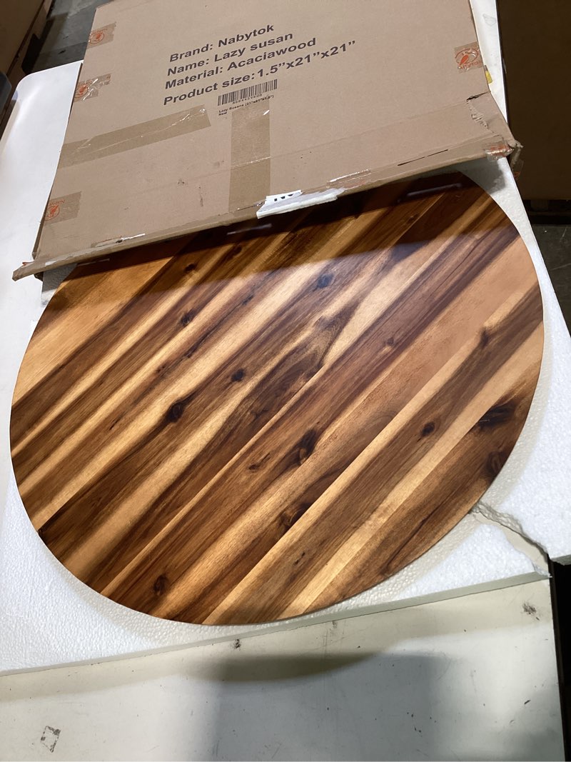 Condition photo showing Good Condition for 21" acacia wood turntable organizer | lazy susan for table top, cabinet or pantry | wooden rotating tray for kitchen countertop, durable, easy to clean, no assembly needed 21" x 21"