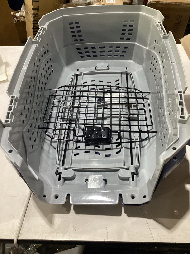 Condition photo showing Good Condition for amazon basics sturdy portable 2-door top-load hard-sided pet travel carrier with secure ventilation, handle, front & top entry for dogs, cats, 22.8"l x 15"w x 13"h, gray & blue gray & blue 22.8"l x 15.0"w x 13.0"h
