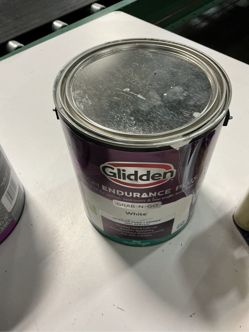 Condition photo showing As Is for glidden hep grab-n-go interior paint + primer flat  white  1 gallon
