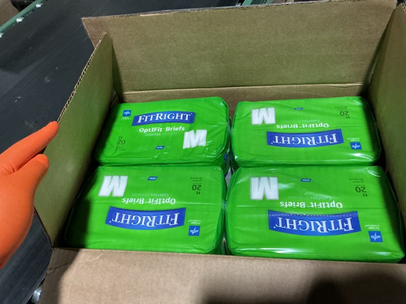 Condition photo showing New/Like New for fitright adult diapers, ultra heavy absorbency, m (waist size 32in-44in), 80 count, optifit incontinence briefs for men and women, disposable, moisture-wicking, leak protection, medium 80 count