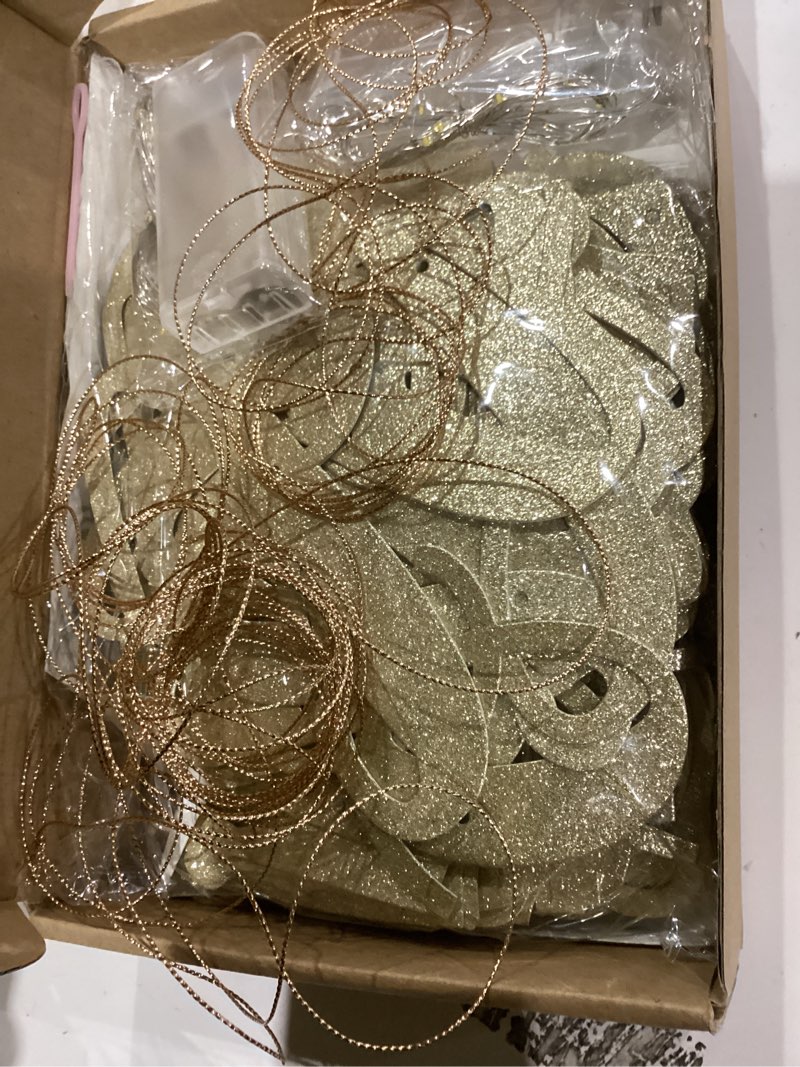 Condition photo showing Good Condition for TaoBary 167 Pcs DIY Banner Kit Happy Birthday Glitter Banner Customizable Glitter Make Your Own Kit 162 Letters Symbols and Numbers 3 Rope for Birthday Halloween Wedding Christmas(Champagne Gold)