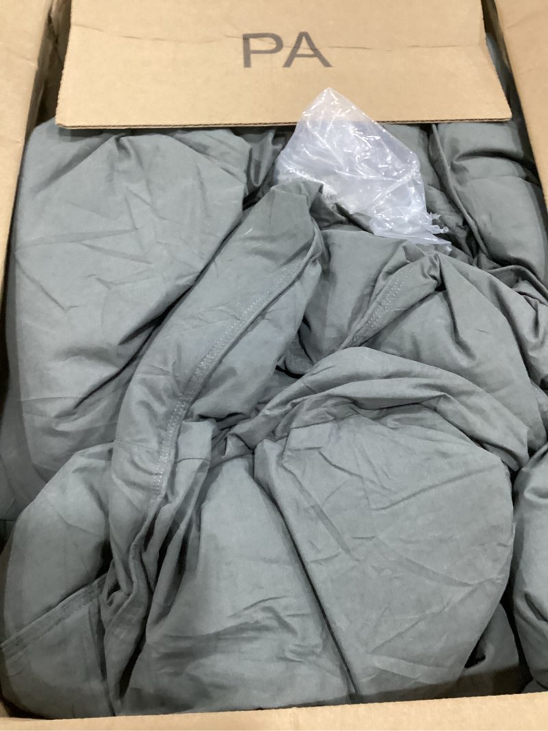 Condition photo showing As Is for Three Geese Pinch Pleat Waterfowl Feathers and Down Comforter King Size Duvet Insert,750+ Fill Power,1200TC 100% Cotton, Premium All Seasons Gray Warm Hotel Comforter with 8 Tabs. King:106x90inches Grey Twisted Flower