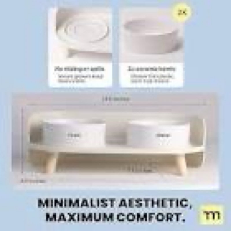 malsipree elevated dog bowls - puppy adoption gifts & cute puppy accessories - 45° tilt feeding station with ceramic dishes - food and bowls set - dog birthday gifts for small pets - sand beige