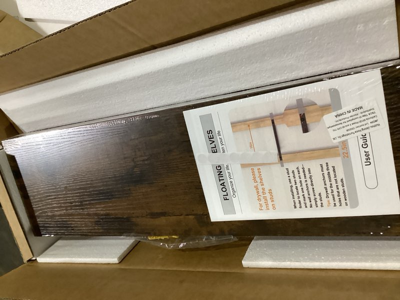 Condition photo showing Good Condition for bayka floating shelves set of 2, 22.5 inches farmhouse rustic wood wall mounted shelves for bathroom, bedroom, living room or kitchen, hanging shelf decor book with 22lbs capacity, rustic brown b. rustic brown - americana farmhouse style 22.5inches