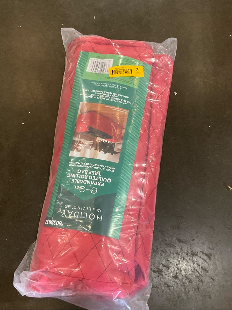 Condition photo showing As Is for 6-9ft holiday living large heavy duty red christmas tree storage bag