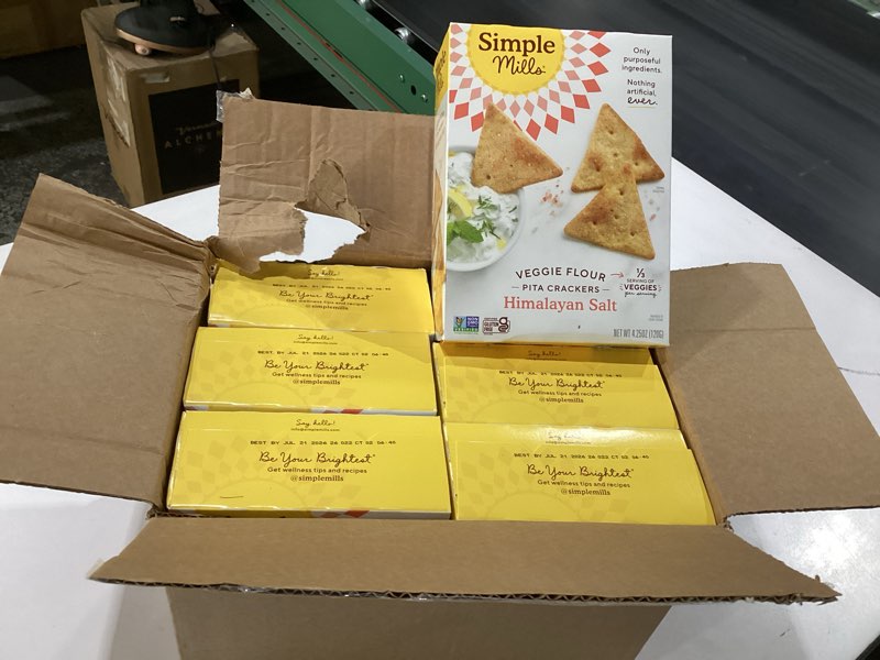 Condition photo showing Good Condition for simple mills veggie pita crackers, himalayan salt - gluten free, vegan, healthy snacks, paleo friendly, 4.25 ounce (pack of 6) himalayan salt 4.25 ounce (pack of 6), best by 7/21/26