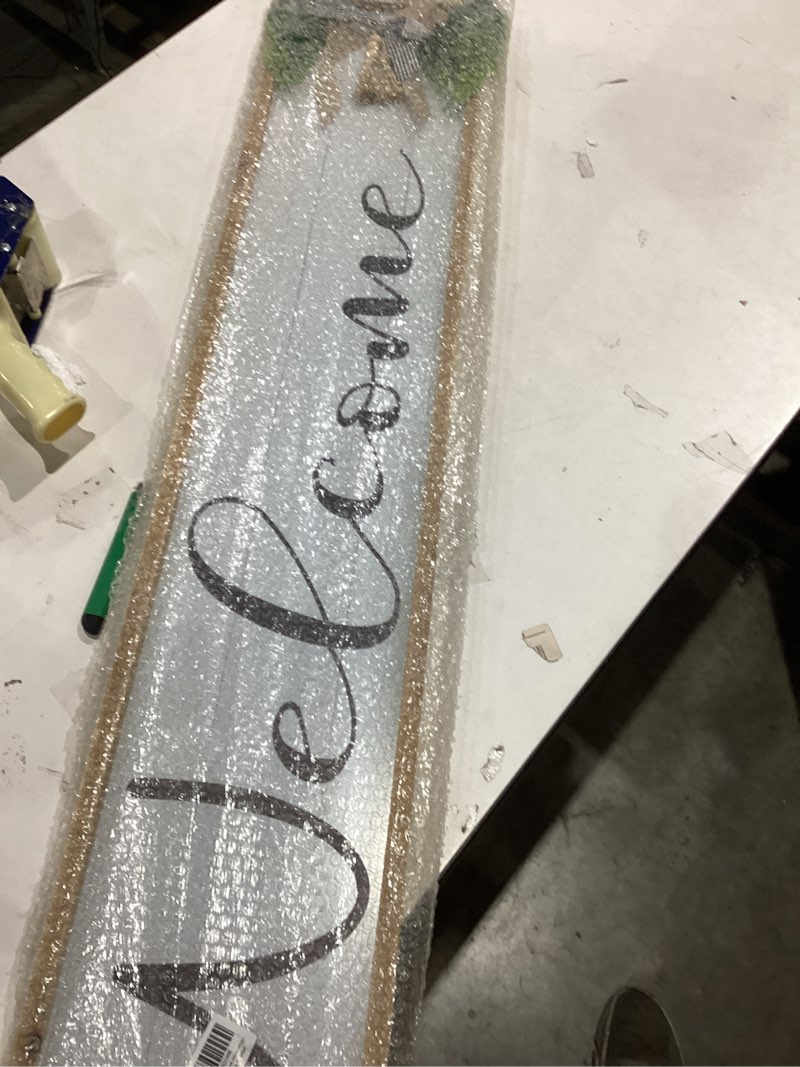 Condition photo showing New/Like New for Welcome Sign for Front Porch Standing 45"X9" Large Outdoor Decor Rustic Vertical Leaner Wood Frame Porch Tall Welcome Signs for Farmhouse Outside Front Door Decorations (Wood White)