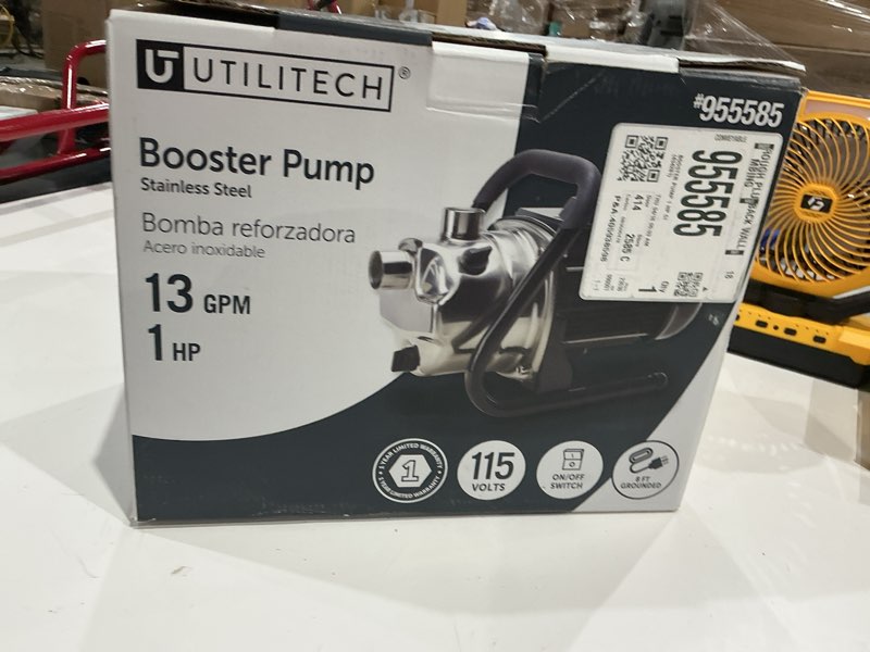Condition photo showing As Is for utilitech 1-hp stainless steel lawn pump booster pump sprinkler pump brand new