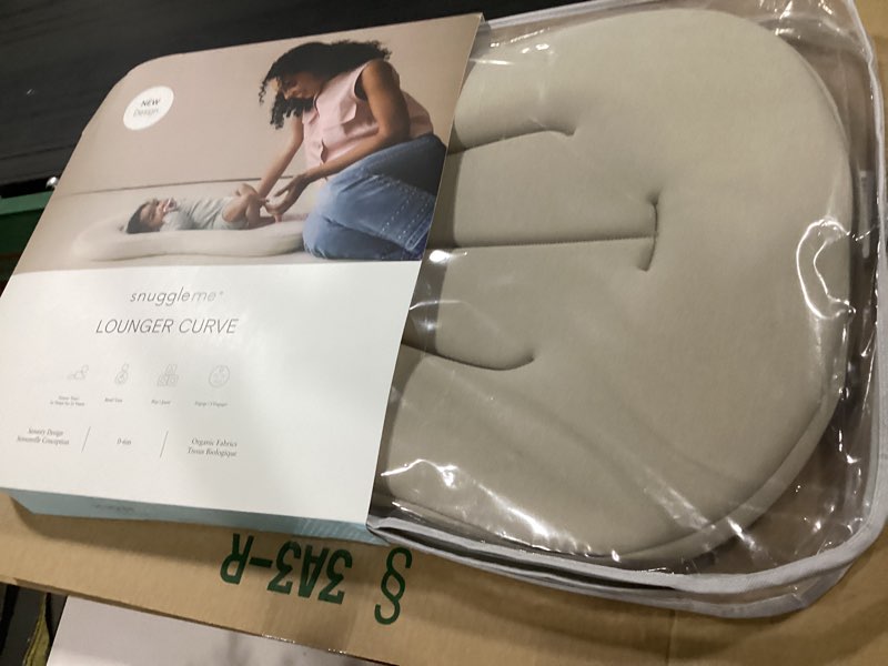 Condition photo showing New/Like New for snuggle me® baby lounger curve (0-6 months) - premium organic cotton with foam core, machine-washable cover, buttery-soft & breathable infant lounger with travel bag (30 in x 20 in x 1.9 in) - birch