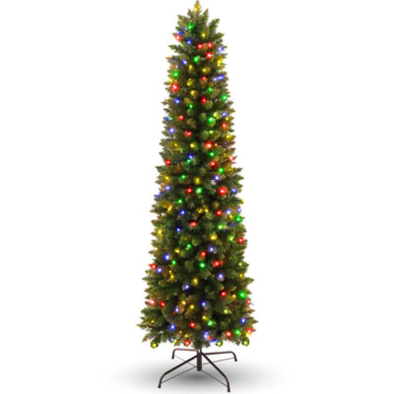 7FT Pre-lit Pencil Christmas Tree Spruce with Remote Control, 300 Warm White Multi-Color Lights, Art